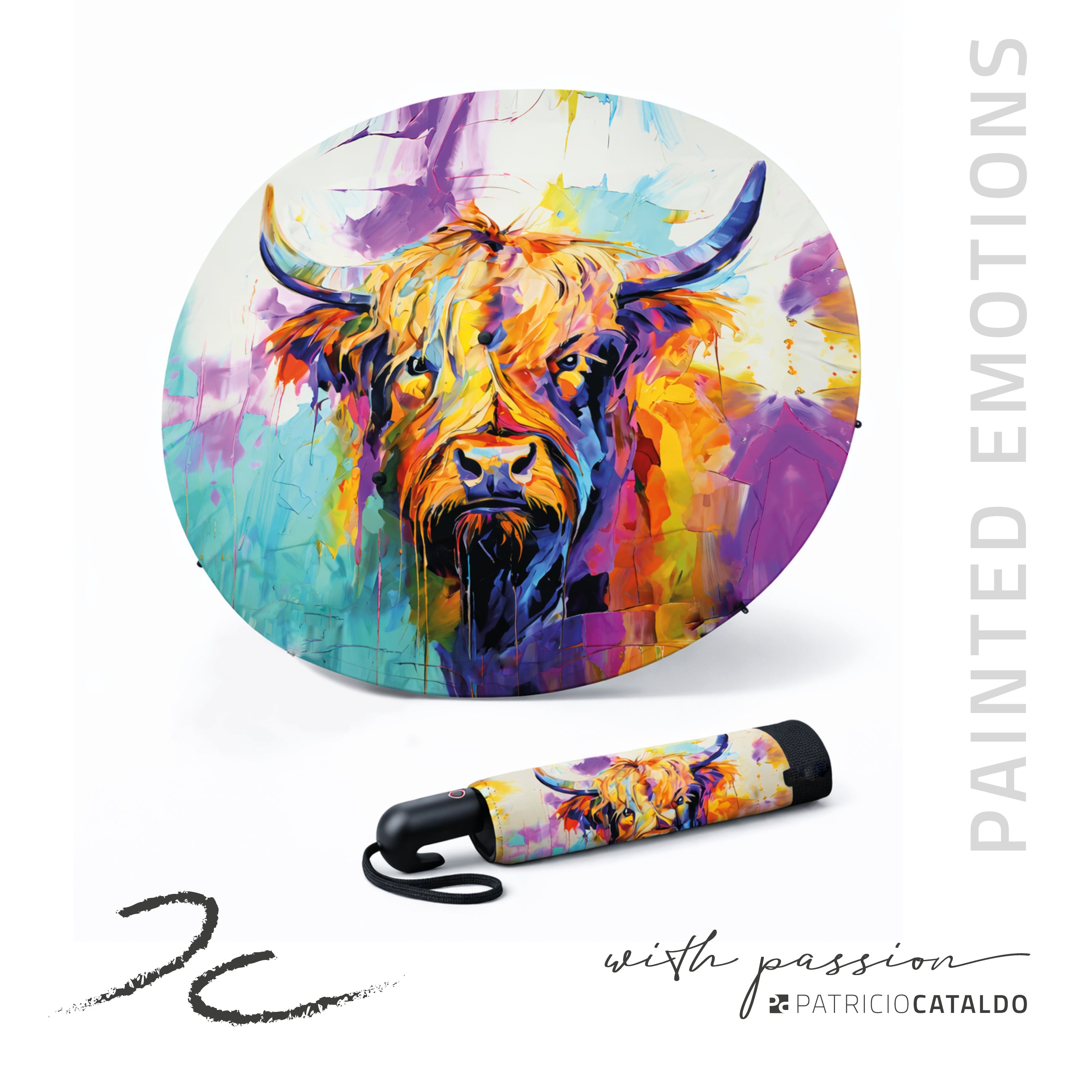 Taschenregenschirm * 8 Rippen * leicht und robust * Kuh "Berta" Print * Patricio Cataldo