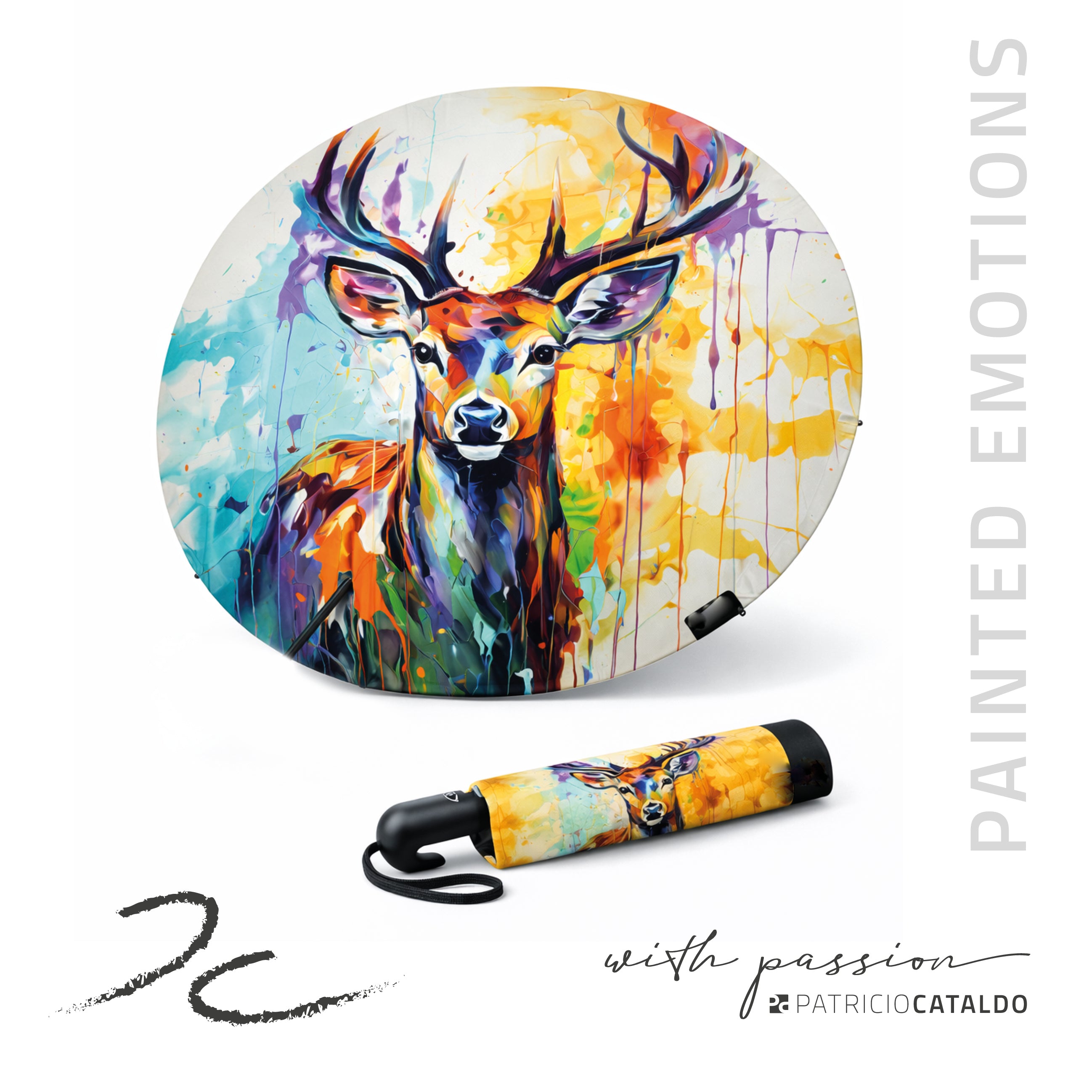 Taschenregenschirm * 8 Rippen * leicht und robust * Hirsch "Heinrich" Print * Patricio Cataldo