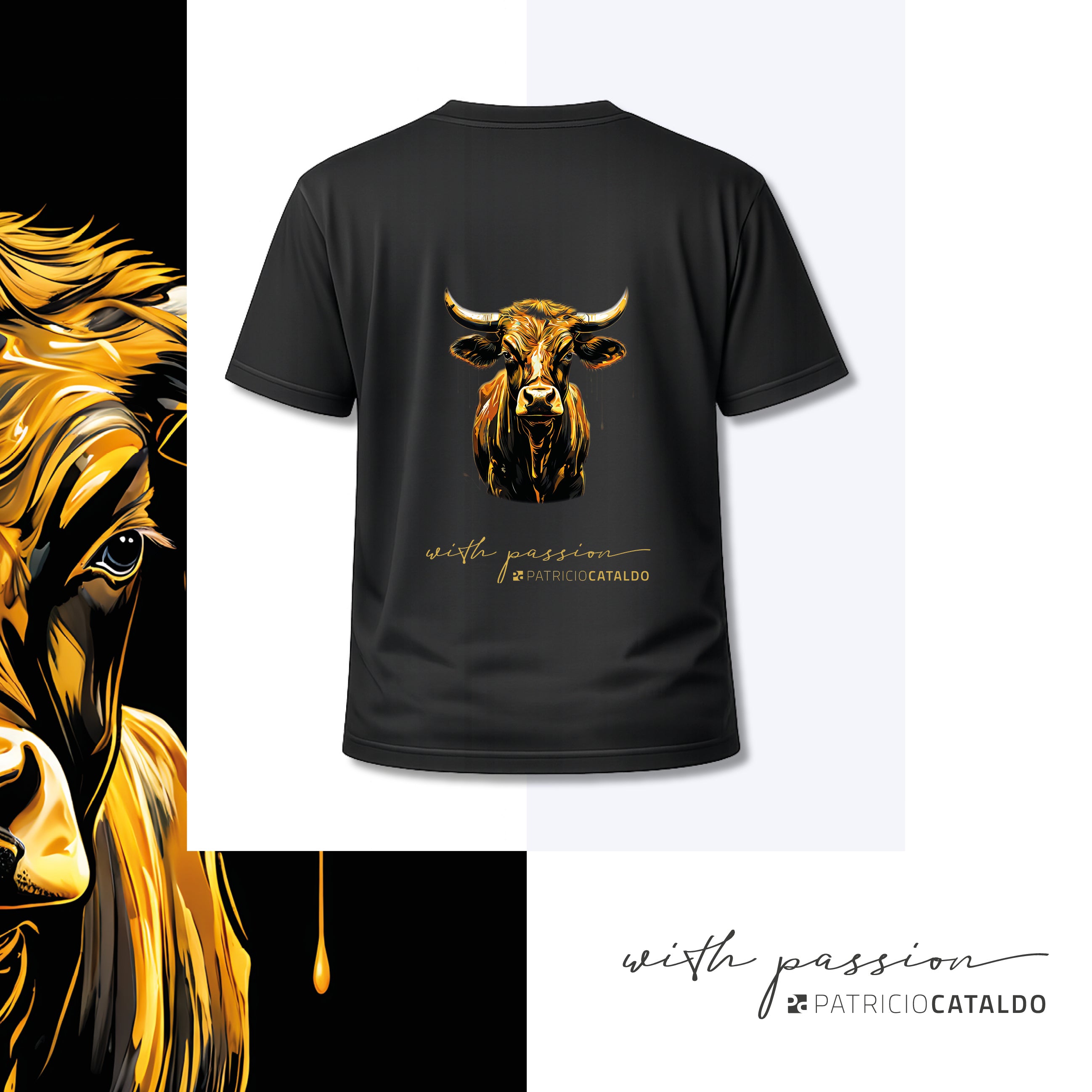 Unisex T-Shirt * Print Kuh "Aurora" * schwarz * T-Shirt zur Lederhose * Patricio Cataldo * 100% Baumwolle