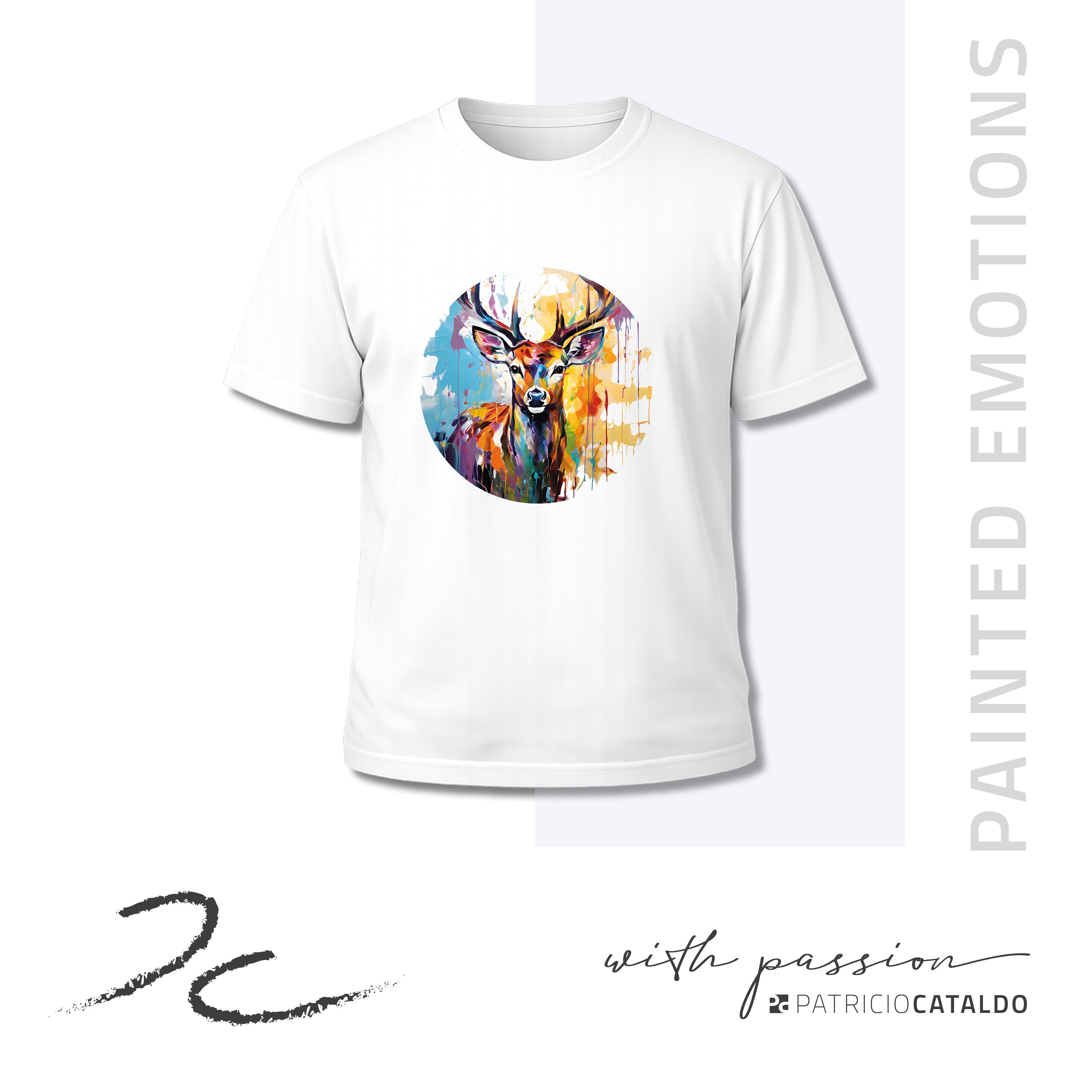 Unisex T-Shirt * Print Hirsch "Heinrich" * weiß * Patricio Cataldo * 100% Baumwolle