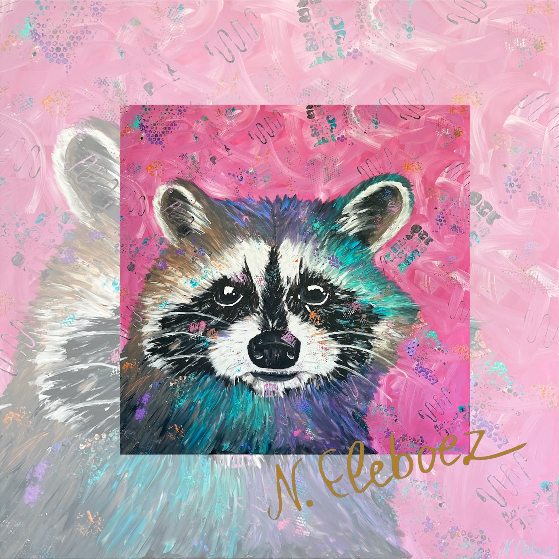 Kunstdruck * Acryl auf Leinwand * Waschbär * Nirtak Eleboez * verschiedene Größen * bunte Kollektion