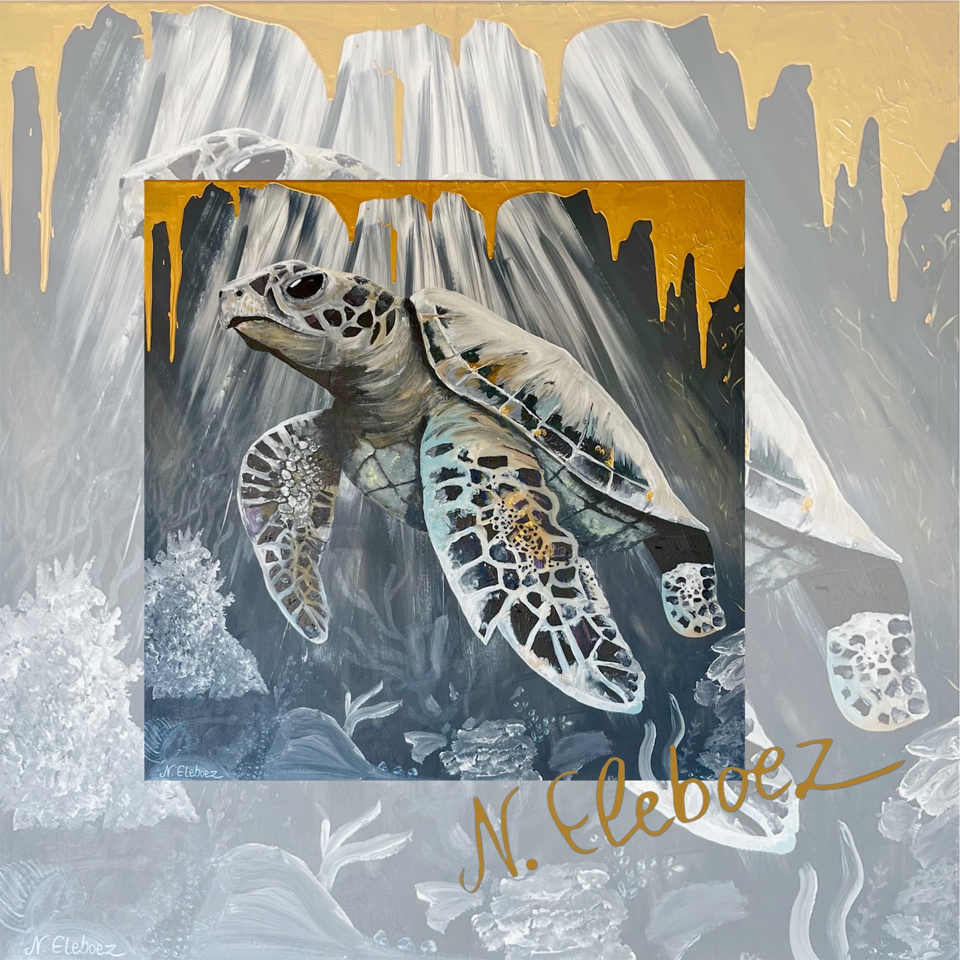 Kunstdruck * Acryl auf Leinwand * Schildkröte * Nirtak Eleboez * verschiedene Größen