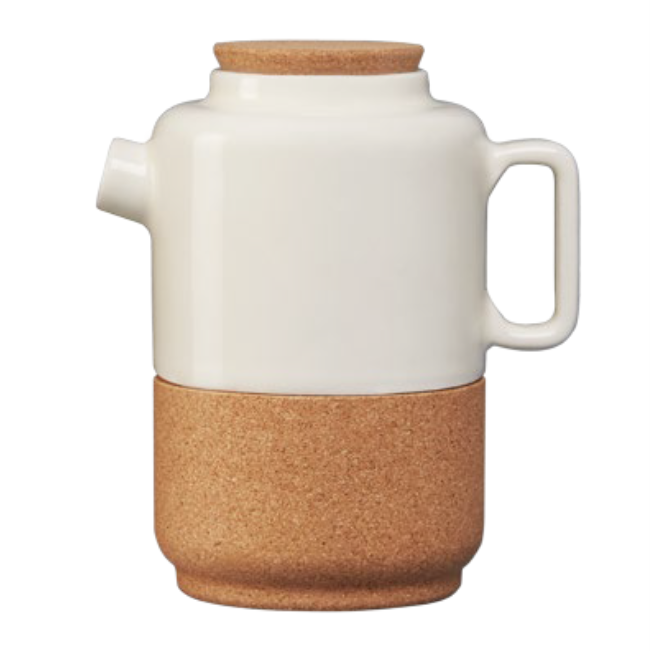 verKORKst Premium Tee und Kaffee Kanne * 650 ml * perlweiß * Keramik und Kork * vielfach prämiert * Designer Tee Karaffe * made in Portugal