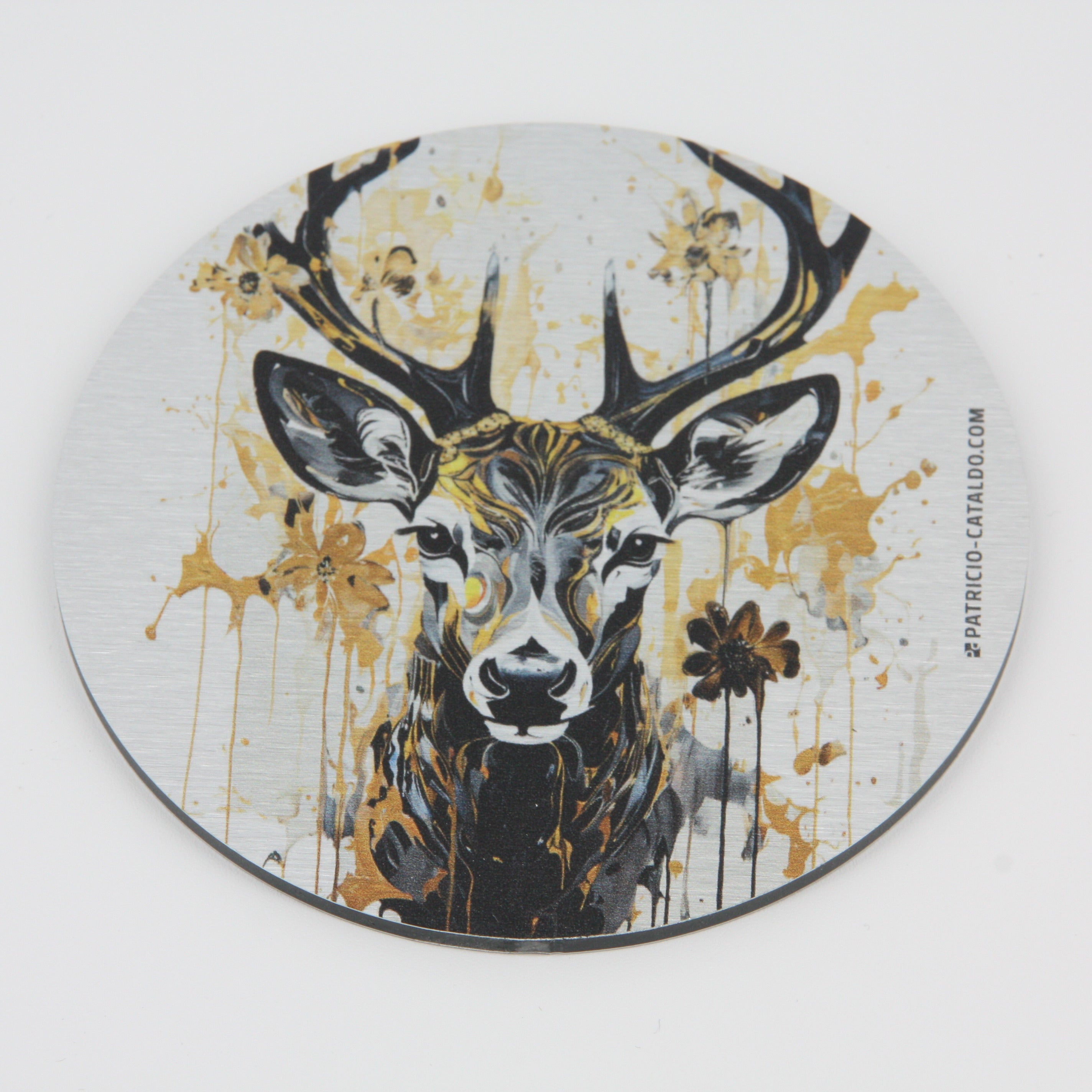 Design Glas-Untersetzer im Set * Alu Brillanz in Silber * Hirsch "Hubert" und "Hans" Print * Patricio Cataldo