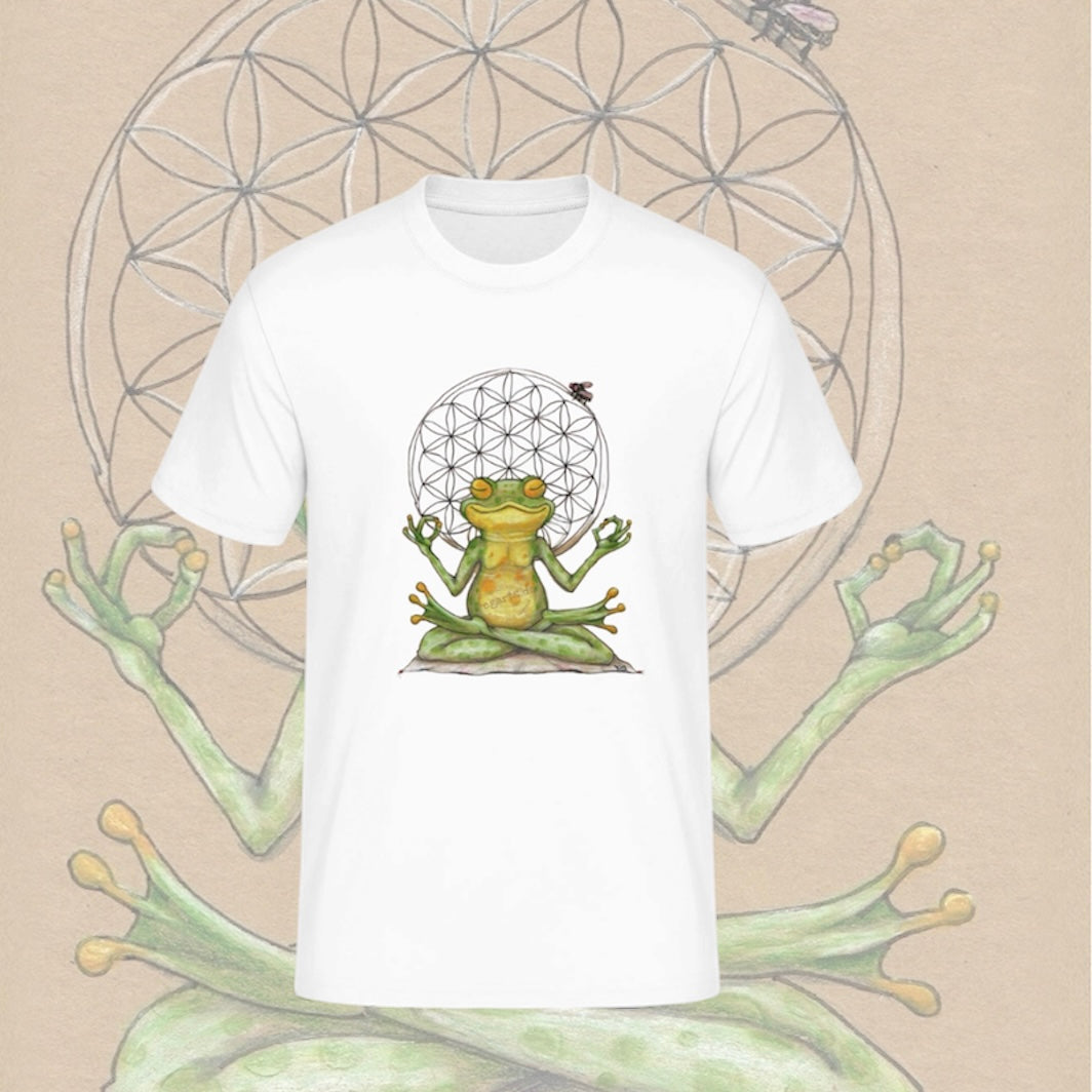 Damen T-Shirt * Print Vorderseite * Yoga Frosch * weiß * T-Shirt * regarts.de * 100% Baumwolle