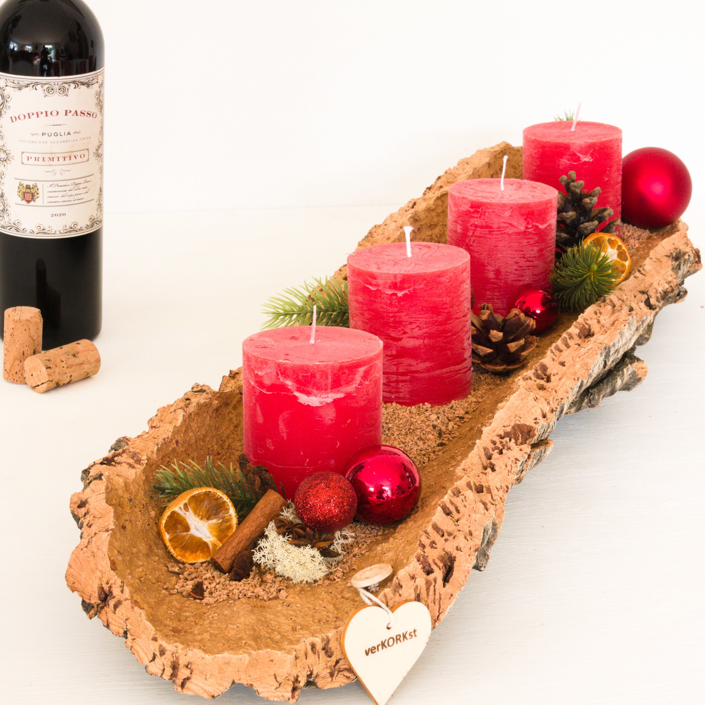 verKORKst Premium Adventsgesteck und Obstschale aus Kork * verschiedene Größen * Adventskranz * Weihnachtsdeko * Weihnachtsschale * Korkschale für Obst, Brot, Lebensmittel