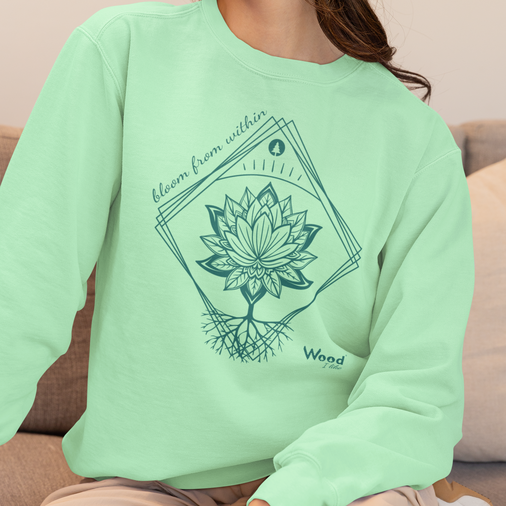 Frauen Sweatshirt aus Holzfasern * Sweater * 100% Natur * 0% Plastik * mint * Motiv "Lotusblüte"