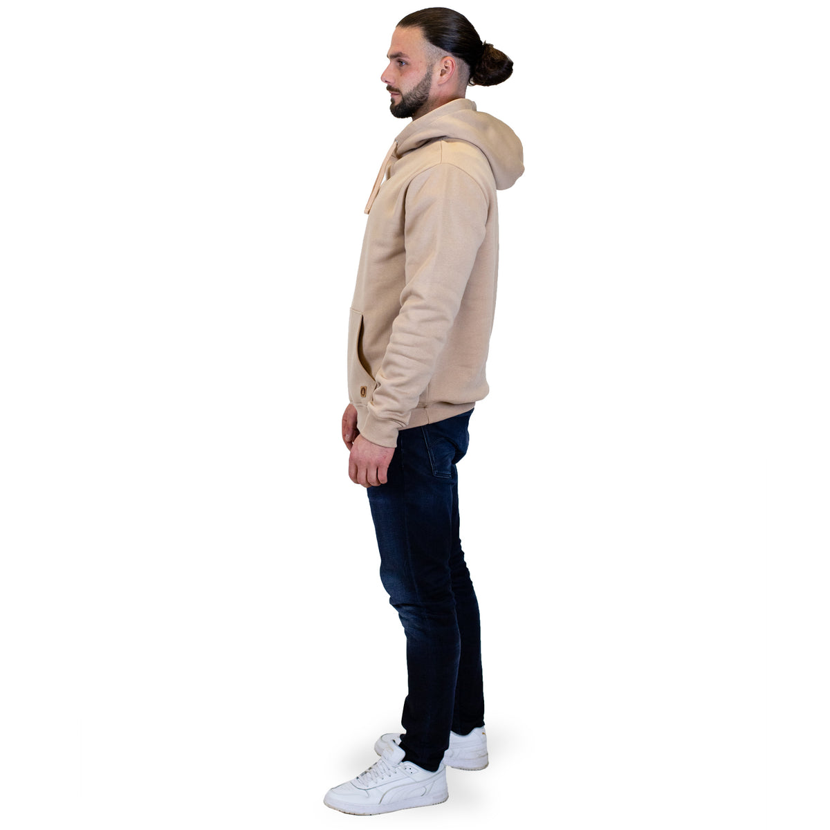 Herren Hoodie aus Holzfasern * Kapuzenpullover * 100% Natur * 0% Plastik * beige * Motiv "Turntable"