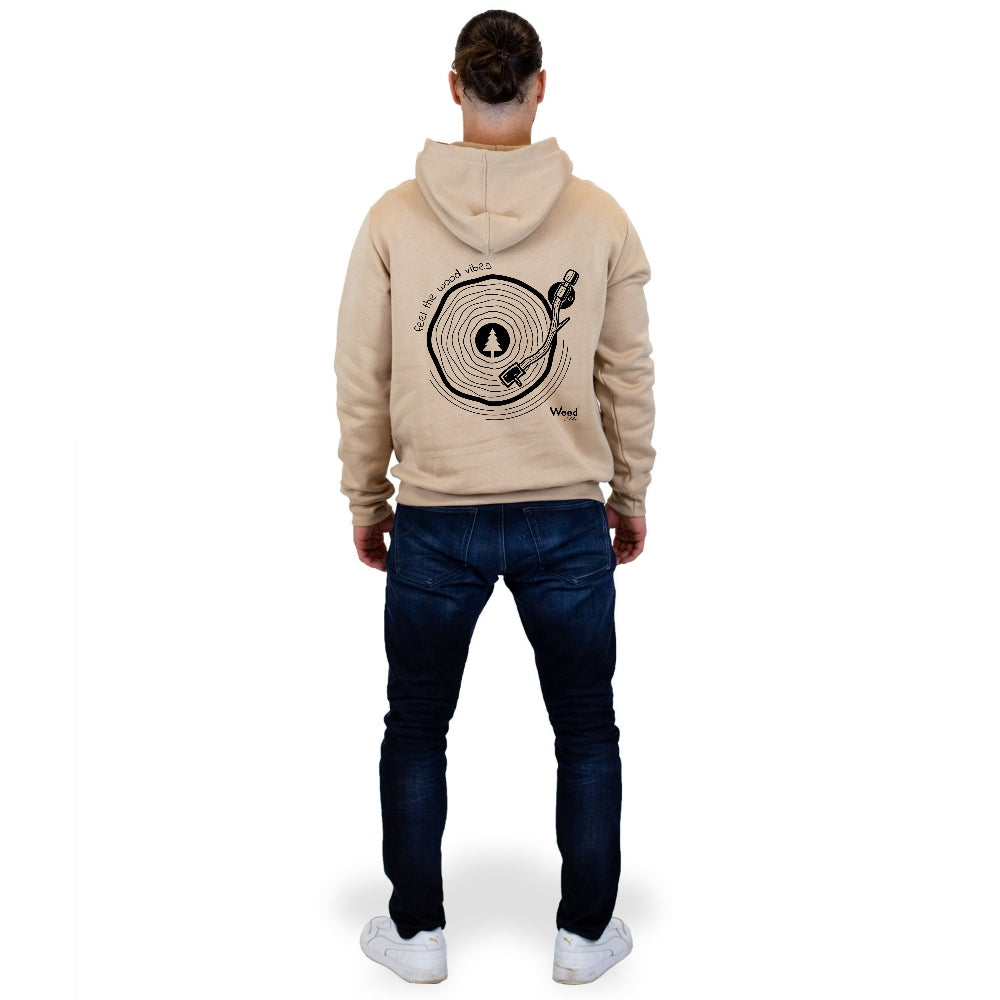 Herren Hoodie aus Holzfasern * Kapuzenpullover * 100% Natur * 0% Plastik * beige * Motiv "Turntable"